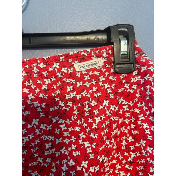 VTG Guess Jeans USA 100% Cotton Mini Red Floral Skirt,‎ Button Closure Size 27 - Picture 10 of 11